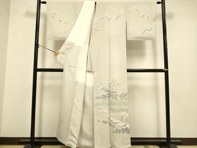 平和屋着物●名門・上野家 上野街子 清染居 訪問着 比良雪暮 暈し染め 鬼しぼ縮緬 正絹 逸品 未使用 DABA8986du