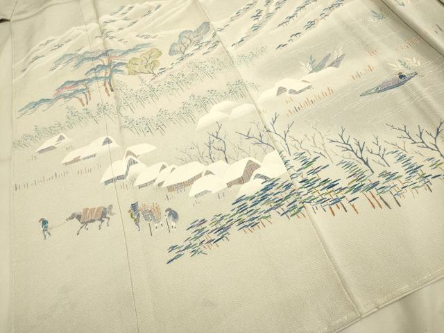 平和屋着物●名門・上野家 上野街子 清染居 訪問着 比良雪暮 暈し染め 鬼しぼ縮緬 正絹 逸品 未使用 DABA8986du
