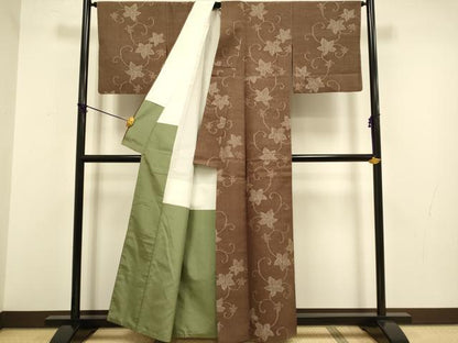 平和屋着物●上質な紬 花唐草文 正絹 逸品 DABA8988du