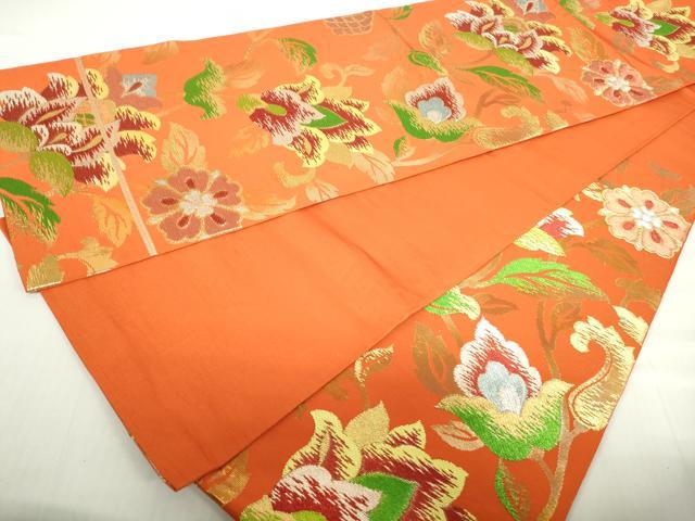 平和屋着物◎六通柄　本袋帯　更紗花文　金銀糸　正絹　逸品　DABA9006qa