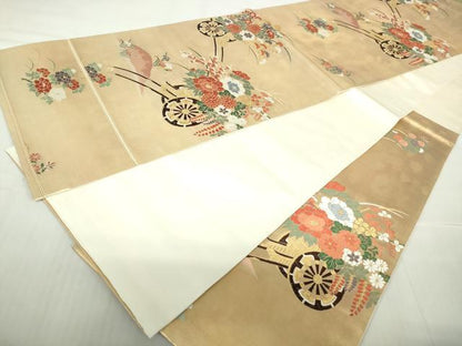 平和屋着物◎六通柄袋帯 花車文 金糸 引箔 正絹 逸品 DABA9009qa