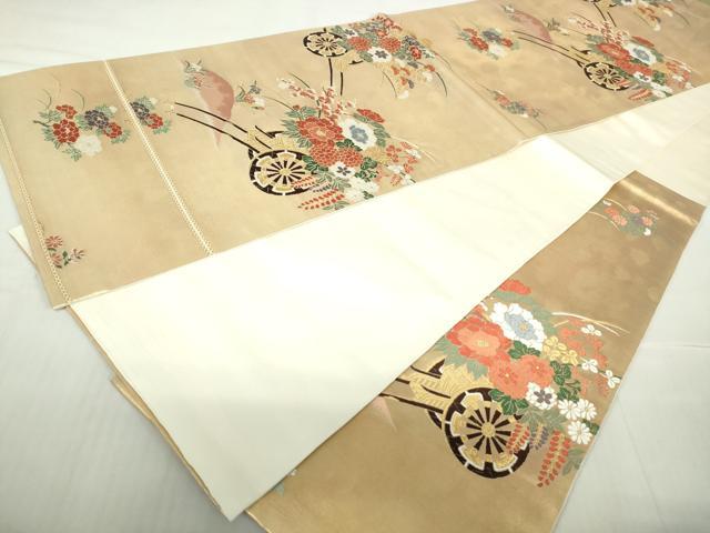 平和屋着物◎六通柄袋帯 花車文 金糸 引箔 正絹 逸品 DABA9009qa