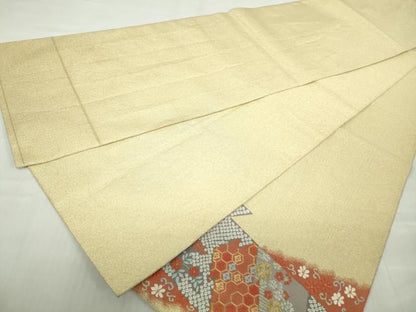 平和屋着物◎綴れ 太鼓柄袋帯 唐織 重ね山枝松花文 金銀糸 正絹 逸品 DABA9014qa