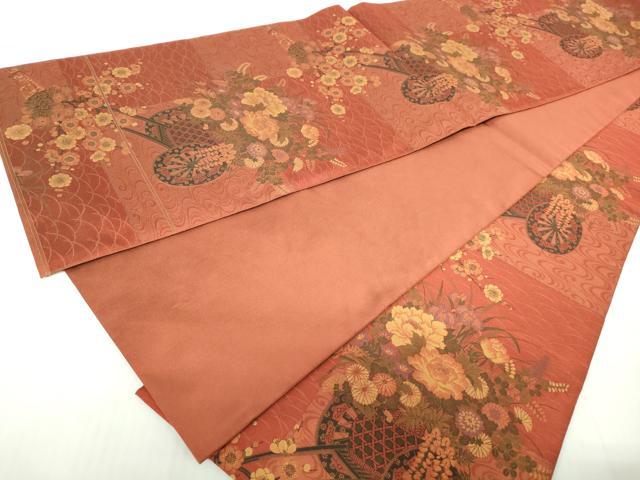 平和屋着物◎山喜織物謹製　萬葉　紹巴　全通柄袋帯　花車文　正絹　逸品　DABA9016qa