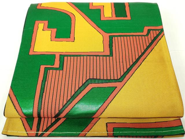 平和屋着物◎六通柄袋帯　幾何学文　金糸　正絹　逸品　DABA9029qa