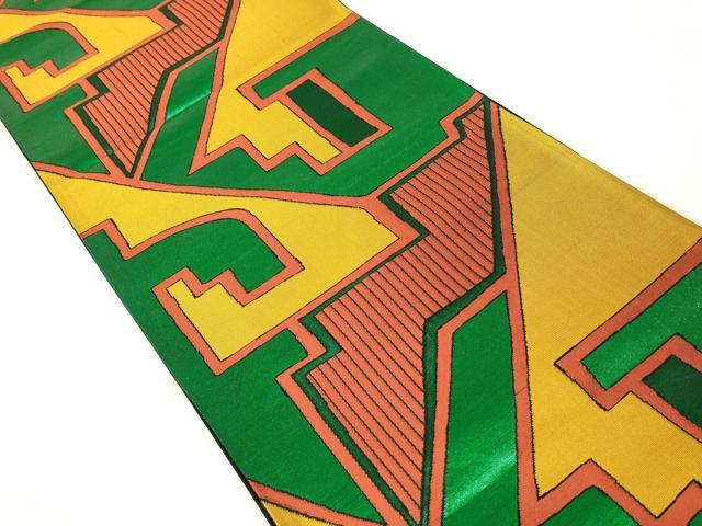 平和屋着物◎六通柄袋帯　幾何学文　金糸　正絹　逸品　DABA9029qa