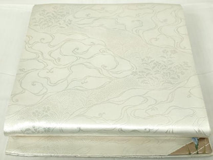 平和屋着物◎六通柄袋帯　道長花文　銀糸　正絹　逸品　DABA9037qa