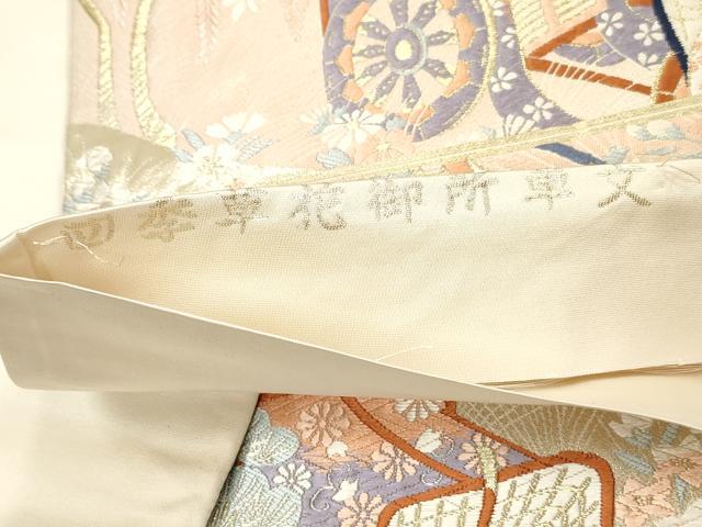 平和屋着物◎六通柄袋帯　唐織　四季草花御所車文　金糸　正絹　逸品　DABA9103qa