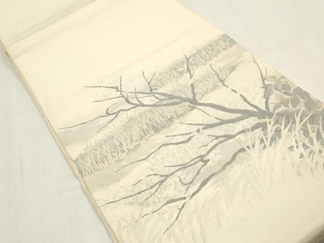 平和屋着物◎太鼓柄袋帯　紬地　枝葉文　正絹　逸品　DABA9109qa
