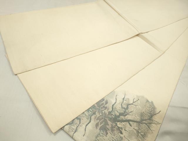 平和屋着物◎太鼓柄袋帯　紬地　枝葉文　正絹　逸品　DABA9109qa