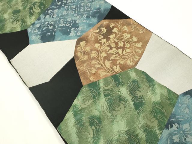 平和屋着物◎六通柄　本袋帯　石畳更紗花文　黒地　金糸　正絹　逸品　DABA9113qa