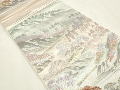 平和屋着物◎六通柄袋帯　嵯峨野路　プラチナ二重箔錦　金銀糸　正絹　逸品　DABA9117qa