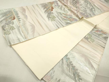 平和屋着物◎六通柄袋帯　嵯峨野路　プラチナ二重箔錦　金銀糸　正絹　逸品　DABA9117qa