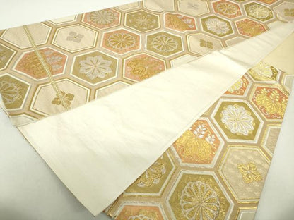 平和屋着物◎六通柄袋帯　亀甲花文　金銀糸　正絹　逸品　DABA9179qa