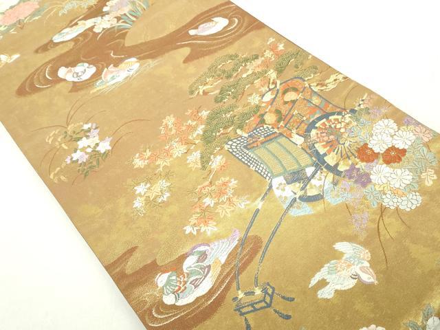 平和屋着物◎六通柄袋帯　唐織　御所解庭園紋　金糸　正絹　逸品　DABA9186qa