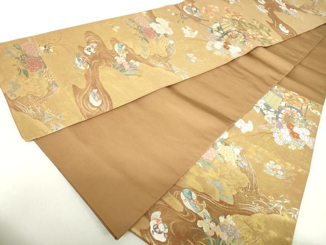平和屋着物◎六通柄袋帯　唐織　御所解庭園紋　金糸　正絹　逸品　DABA9186qa