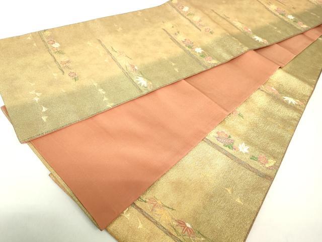 平和屋着物◎六通柄袋帯　舞花楓文　金糸　鈴乃屋扱い　正絹　逸品　DABA9193qa