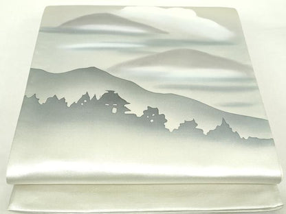 平和屋着物◎太鼓柄袋帯　風景シルエット文　正絹　逸品　DABA9194qa