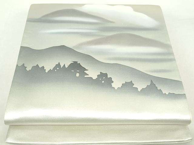 平和屋着物◎太鼓柄袋帯　風景シルエット文　正絹　逸品　DABA9194qa