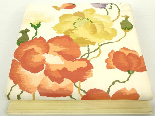 平和屋着物◎太鼓柄袋帯　枝花文　正絹　逸品　DABA9196qa