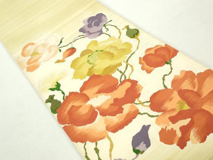 平和屋着物◎太鼓柄袋帯　枝花文　正絹　逸品　DABA9196qa