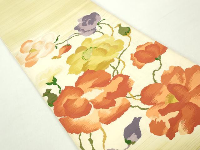 平和屋着物◎太鼓柄袋帯　枝花文　正絹　逸品　DABA9196qa