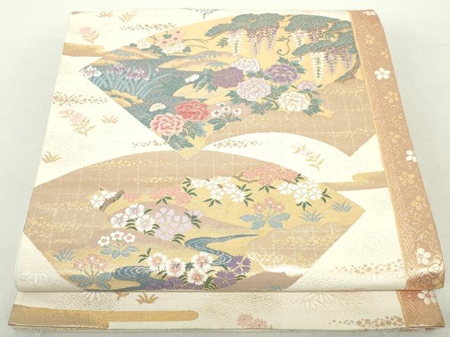 平和屋着物◎六通柄袋帯　唐織　ふたみ屏風絵　金糸　正絹　逸品　DABA9203qa
