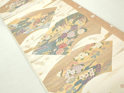 平和屋着物◎六通柄袋帯　唐織　ふたみ屏風絵　金糸　正絹　逸品　DABA9203qa