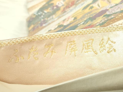 平和屋着物◎六通柄袋帯　唐織　ふたみ屏風絵　金糸　正絹　逸品　DABA9203qa