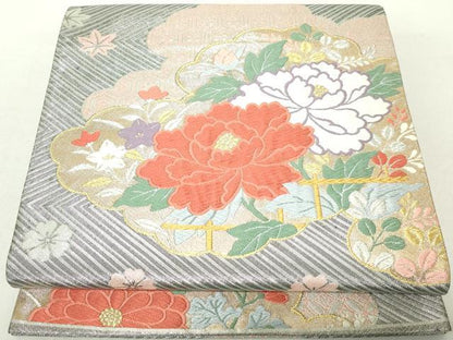 平和屋着物◎六通柄袋帯　唐織　雲取り草花文　金銀糸　正絹　逸品　DABA9214qa