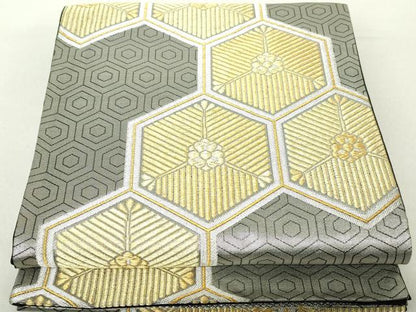 平和屋着物◎六通柄袋帯　亀甲若松文　金銀糸　正絹　逸品　DABA9215qa