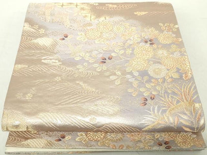 平和屋着物◎六通柄袋帯　立波草花文　金糸　正絹　逸品　DABA9216qa