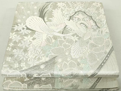 平和屋着物◎六通柄袋帯　唐織　孔雀花文　プラチナ二重箔　正絹　逸品　DABA9226qa