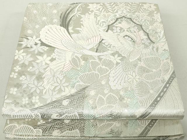 平和屋着物◎六通柄袋帯　唐織　孔雀花文　プラチナ二重箔　正絹　逸品　DABA9226qa