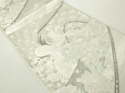 平和屋着物◎六通柄袋帯　唐織　孔雀花文　プラチナ二重箔　正絹　逸品　DABA9226qa