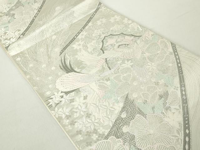 平和屋着物◎六通柄袋帯　唐織　孔雀花文　プラチナ二重箔　正絹　逸品　DABA9226qa