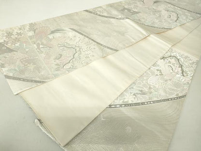 平和屋着物◎六通柄袋帯　唐織　孔雀花文　プラチナ二重箔　正絹　逸品　DABA9226qa