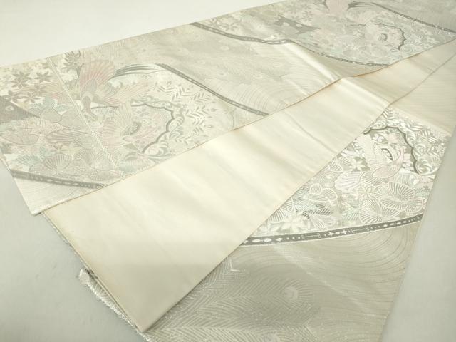 平和屋着物◎六通柄袋帯　唐織　孔雀花文　プラチナ二重箔　正絹　逸品　DABA9226qa