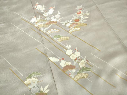 平和屋着物●訪問着 駒刺繍 枝梅松文 金彩 正絹 逸品 DABA9242qa