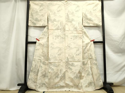 平和屋着物■訪問着　紬地　手描き　風景文　暈し染め　正絹　逸品　DABA9282qa