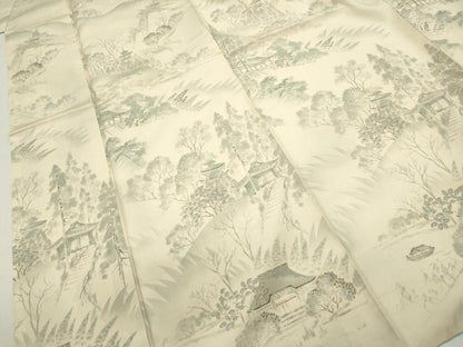 平和屋着物■訪問着　紬地　手描き　風景文　暈し染め　正絹　逸品　DABA9282qa