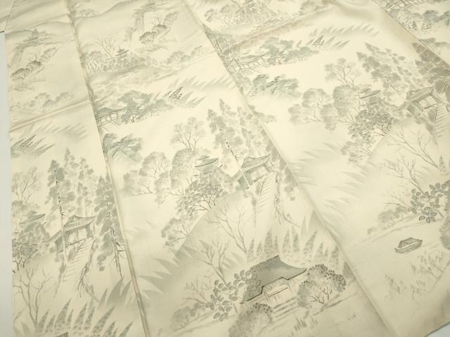 平和屋着物■訪問着　紬地　手描き　風景文　暈し染め　正絹　逸品　DABA9282qa