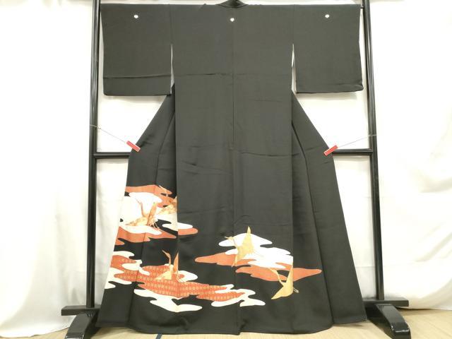 平和屋着物■豪華黒留袖　駒刺繍　飛鶴花文　金銀彩　正絹　逸品　DABA9382qa