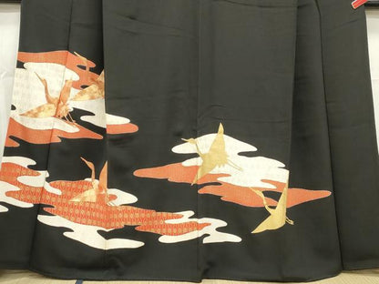 平和屋着物■豪華黒留袖　駒刺繍　飛鶴花文　金銀彩　正絹　逸品　DABA9382qa