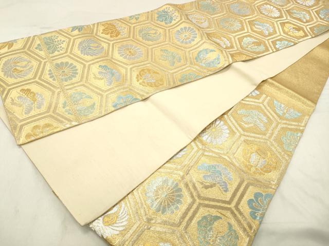 平和屋着物◎六通柄袋帯 亀甲花鳥文 金銀糸 正絹 逸品 DABA9473qa