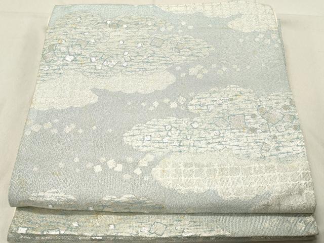 平和屋着物◎六通柄袋帯　重ね雲箔散らし文　銀糸　正絹　逸品　DABA9479qa