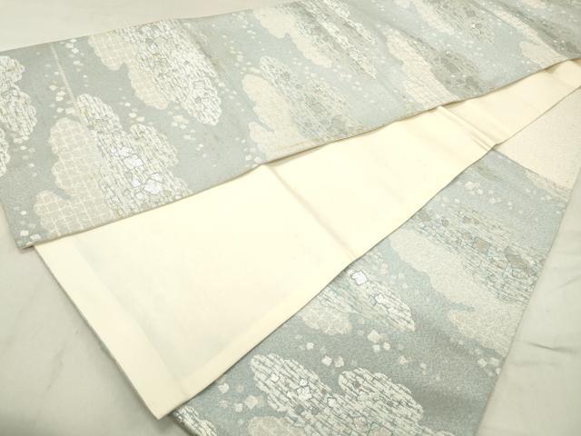 平和屋着物◎六通柄袋帯　重ね雲箔散らし文　銀糸　正絹　逸品　DABA9479qa