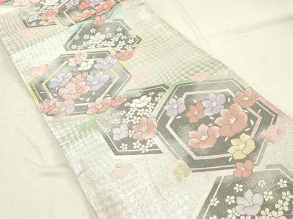 平和屋着物◎佐賀錦 六通柄袋帯 亀甲花文 銀糸 正絹 逸品 DABA9480qa
