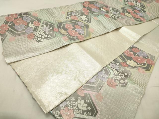 平和屋着物◎佐賀錦 六通柄袋帯 亀甲花文 銀糸 正絹 逸品 DABA9480qa