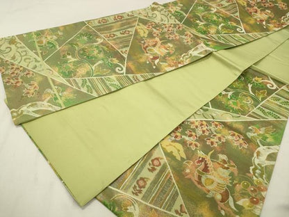 平和屋着物◎六通柄袋帯　狩猟更紗花文　金糸　正絹　逸品　DABA9487qa